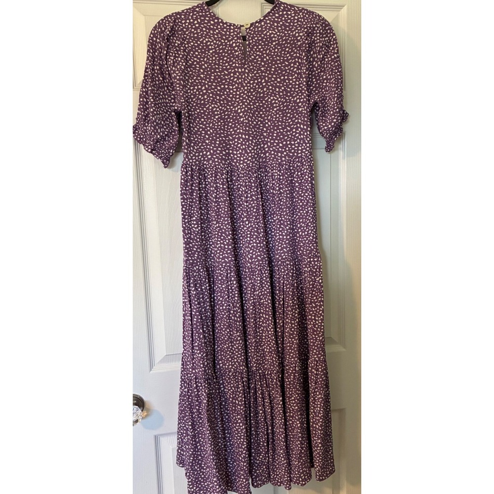 Mister Zimi Grape Vine Lottie Dress Women 2 Abstract Dot Puff Sleeve Tiered Maxi - Picture 2 of 11